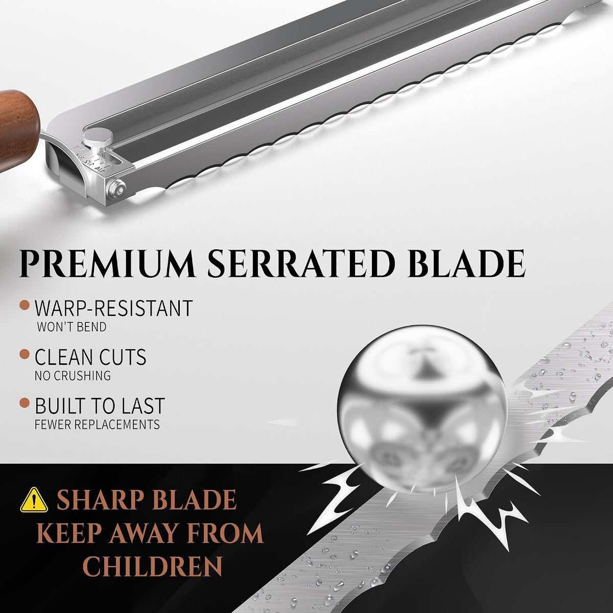 Adjustable Bread Knife for Homemade, Thickness Guide, Raised Handle, Right
