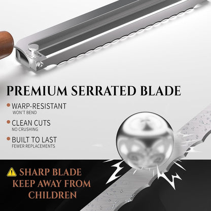 Adjustable Bread Knife for Homemade, Thickness Guide, Raised Handle, Right