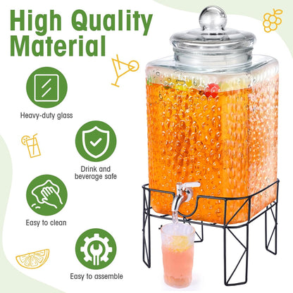 Honeydak 1.5 Gallon Glass Beverage Dispenser with Stand Stainless Steel Spigot Glass Lid Clear Iced Juice Container Leakproof Drink Dispenser Countertop Lemonade Water Jar for Wedding Party (3 Pack)