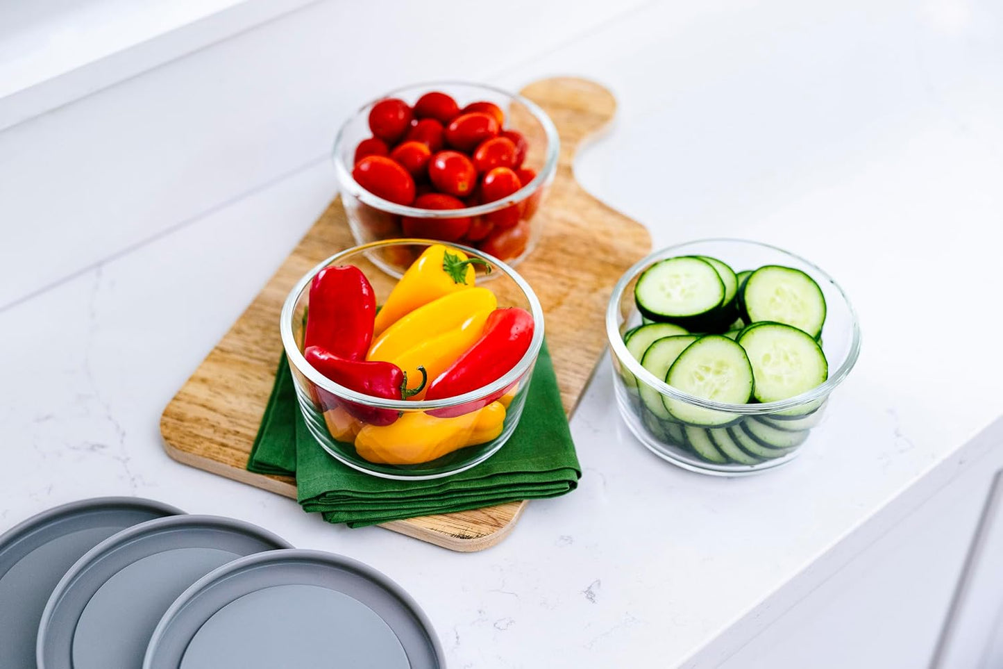 6-Piece Glass Food Storage Containers Set (3 Containers + 3 BPA-Free Lids) | 2-Cup, Leakproof | Microwave, Freezer, Oven & Dishwasher Safe | Ideal for Meal Prep & Pantry Organization, Pistachio