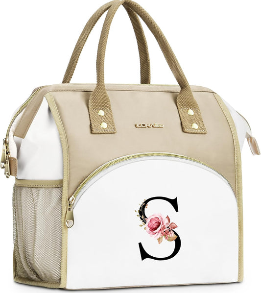 Initial Lunch Bag Women, Cooler Insulated Lunch Bag for Girls, Large Adult Leakproof Lunch Box for Picnic Work, Personalized Tote Bag, Birthday Gifts/Mothers Day Gifts, Letter K.