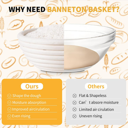 FrutPunch 9 Inch Banneton Bread Proofing Basket Set of 2, with Cloth Lining