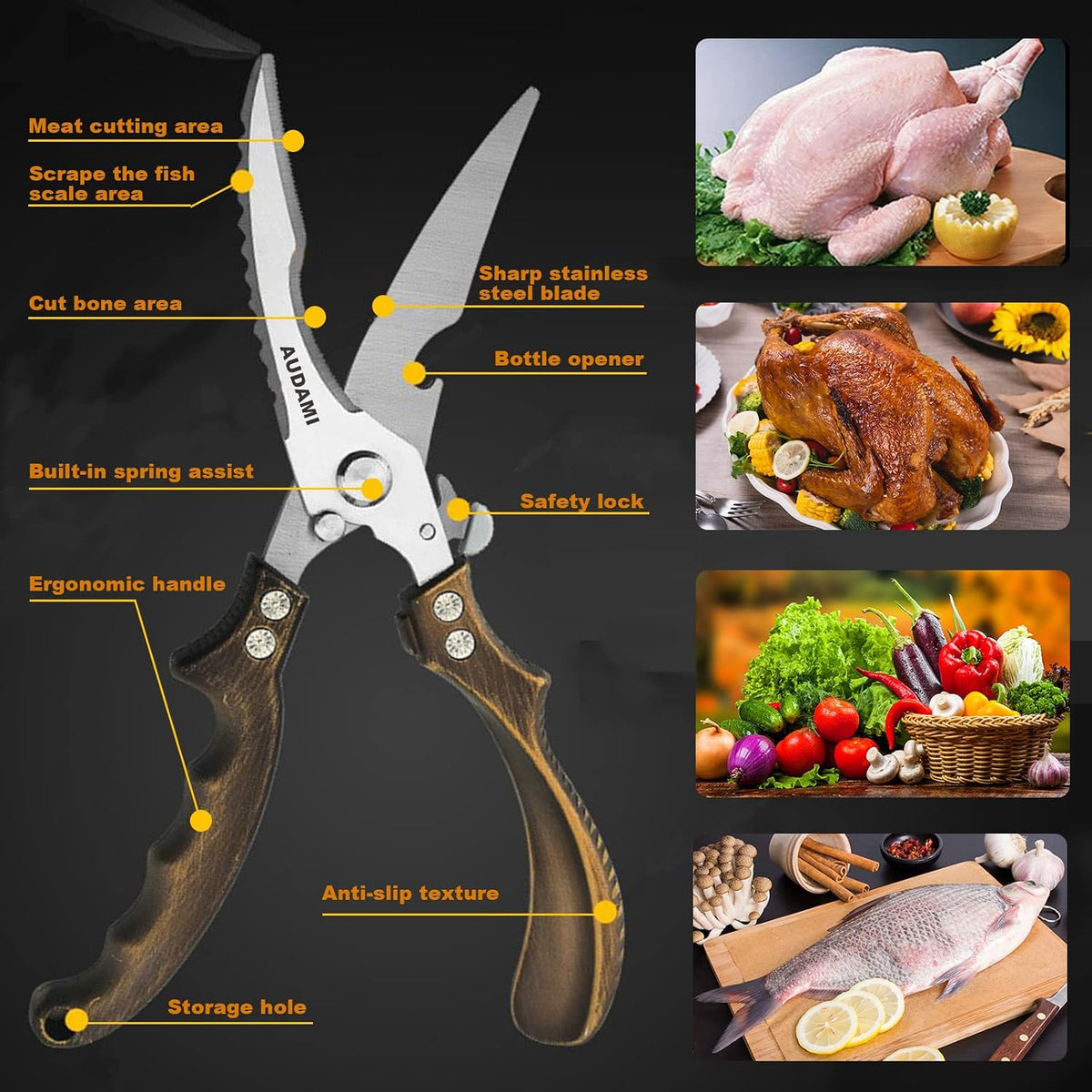 2 Pack Kitchen Shears,Heavy Duty Stainless Steel All-Purpose Poultry Meat Scissors for Cooking-Dishwasher Safe