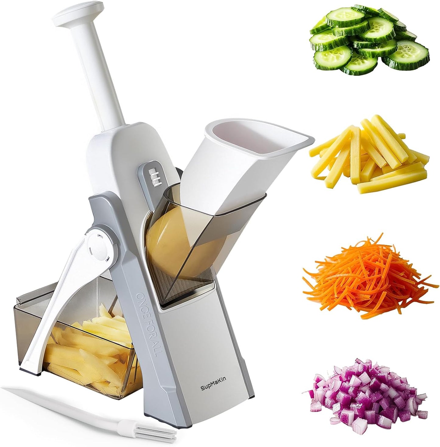 SUPMAKIN Safe Mandoline Slicer, Adjustable Vegetable Food Slicer and Chopper, Potato Fries Fry Cutter, Veggie Salad Chopper, New Kitchen Chopping Artifact Gifts 2026 (SliverGray)