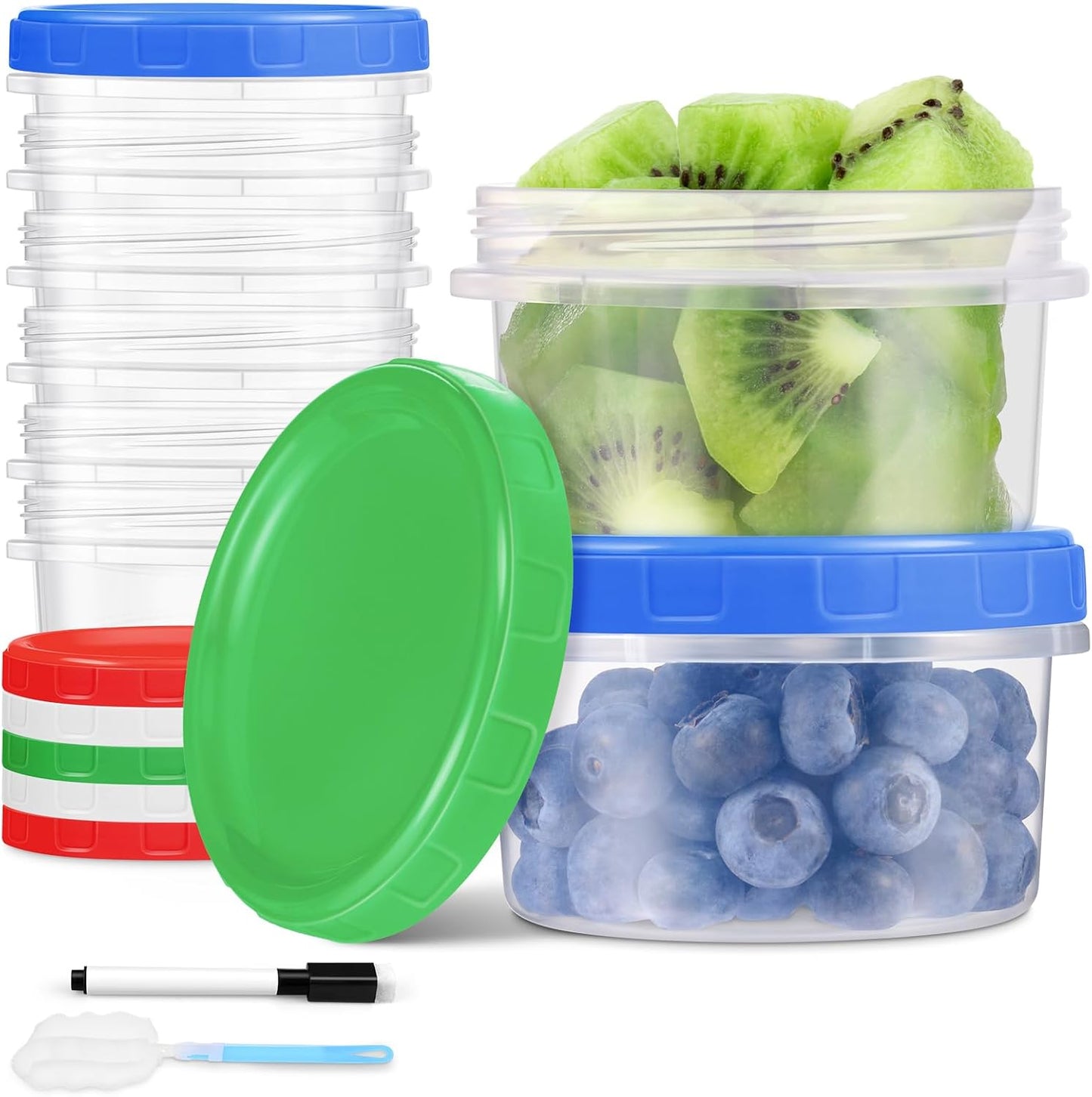 Freezer Storage Containers, 16 Pack 10 oz Plastic Food Storage Containers with Twist Top Lids, Meal Prep Containers for Soup Snack Fruit, BPA Free, Leakproof, Microwave & Dishwasher Safe