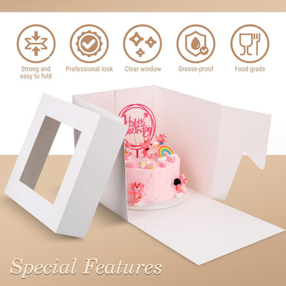 Cakebon Cake Boxes with Drums - 10 Inch Round White Cake Boards/Base para Pasteles (1-Pack) - Caja para Pasteles with Window for Birthdays, Weddings and Parties