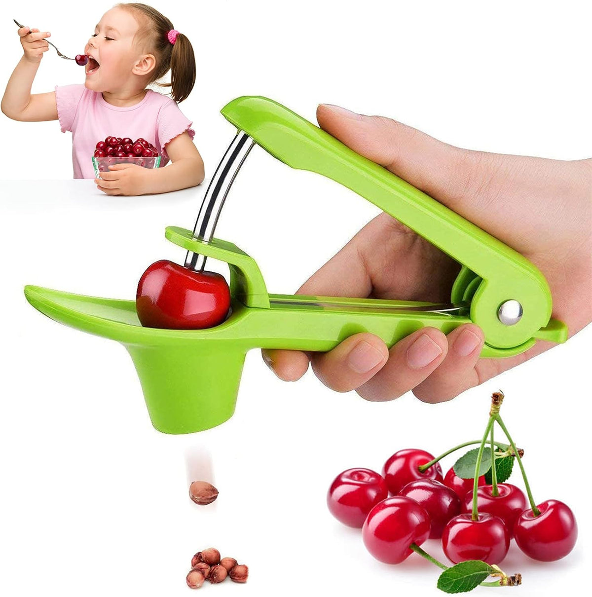 Cherry Pitter Tool,Cherry Pitter Cherry Stone Remover Tool for Making Cherry Jam Cherries Corer Pitter Tool，Cherry Pitter Olive Pitter with Space-Saving Lock Design, Black
