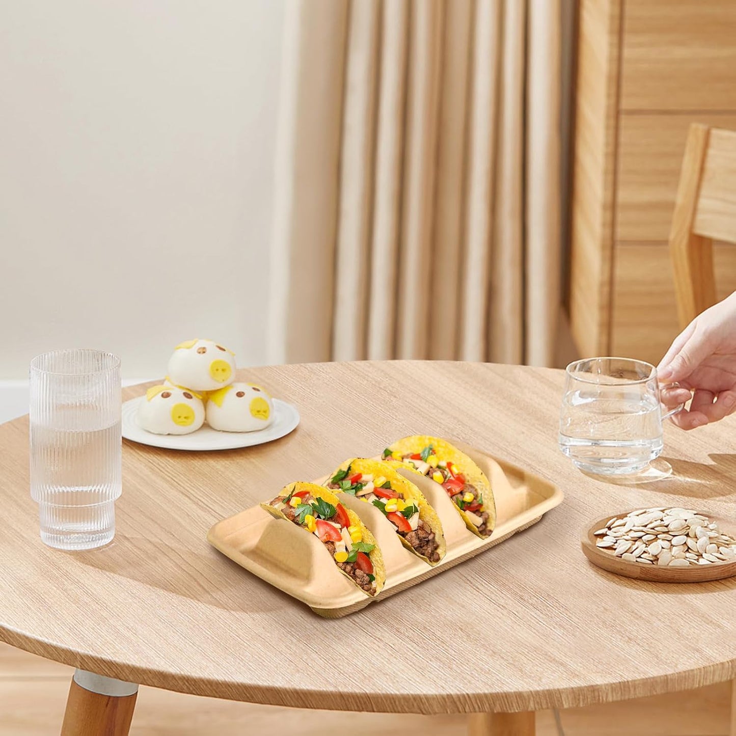 50 Pcs Disposable Taco Holder for Party, 3 Compartments Paper Taco Tray Holder, Disposable Taco Plates with Dividers Taco Stand for Taco Tuesday Lazy Susan Taco Bar
