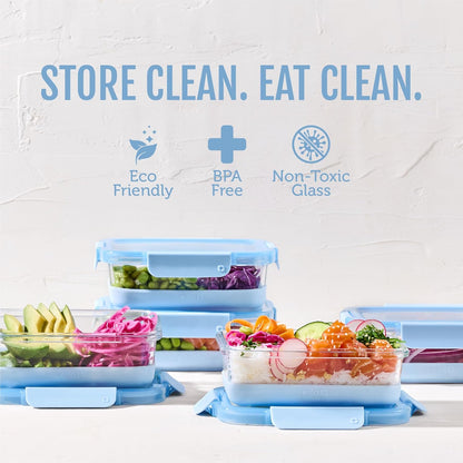 Ello Duraglass 3.4 Cup Meal Prep Sets 10Pc, 5 Pack Set- Glass Food Storage Container with Silicone Sleeve and Airtight BPA-Free Plastic Lids, Dishwasher, Microwave, and Freezer Safe, Olive Tree