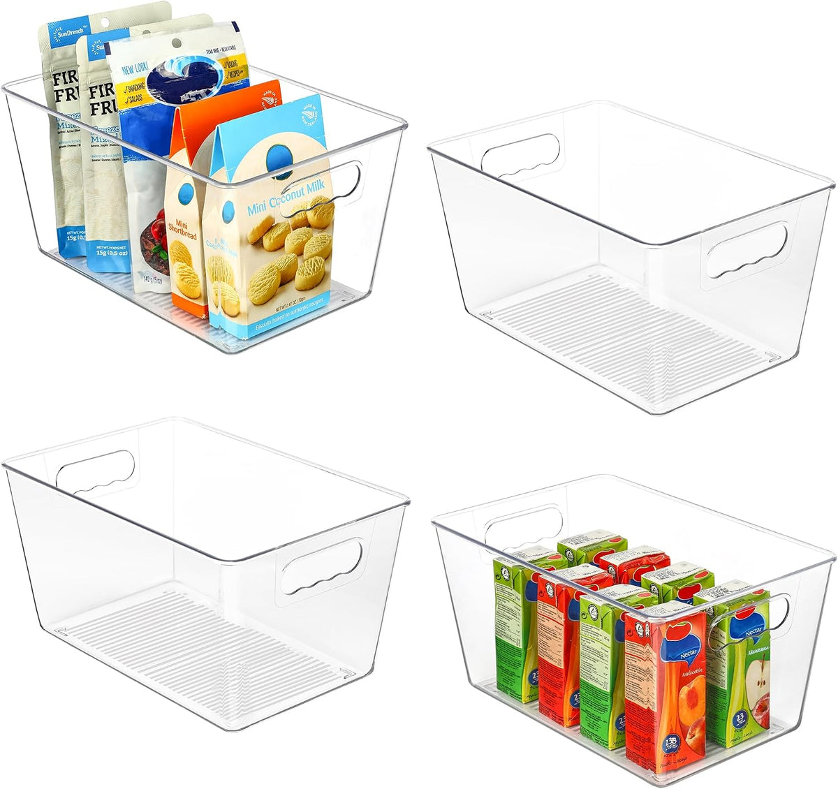 Vtopmart Clear Plastic Storage Bins, 6 PCS Pantry Organizer Bins with Handle for Refrigerator, Fridge, Cabinet, Kitchen, Countertops, Cupboard, Freezer Organization and Storage, Large