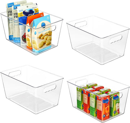 Vtopmart Clear Plastic Storage Bins, 6 PCS Pantry Organizer Bins with Handle for Refrigerator, Fridge, Cabinet, Kitchen, Countertops, Cupboard, Freezer Organization and Storage, Large