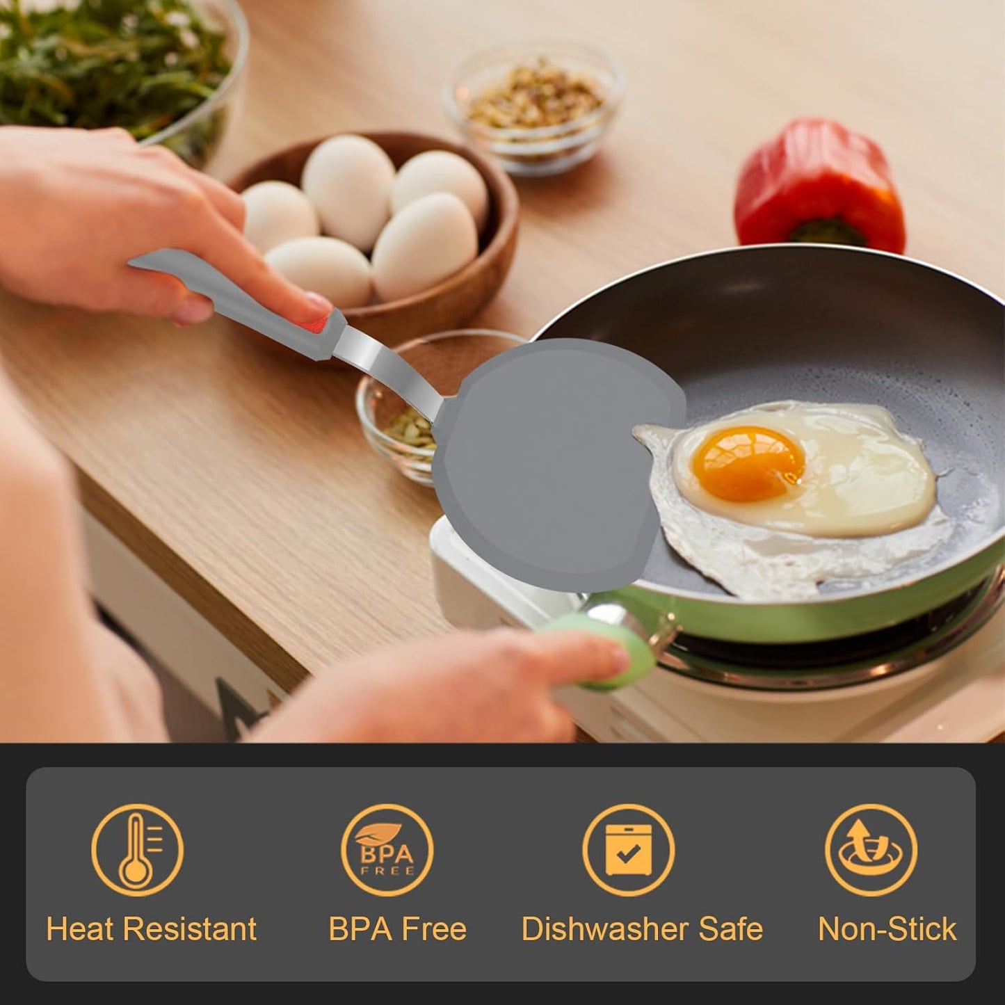 Silicone Spatula Turner Set of 3, Beijiyi 600°F Heat Resistant Cooking Spatulas for Nonstick Cookware, Large Flexible Kitchen Utensils BPA Free Rubber Spatula Set for Egg, Pancake, Fish, Burger