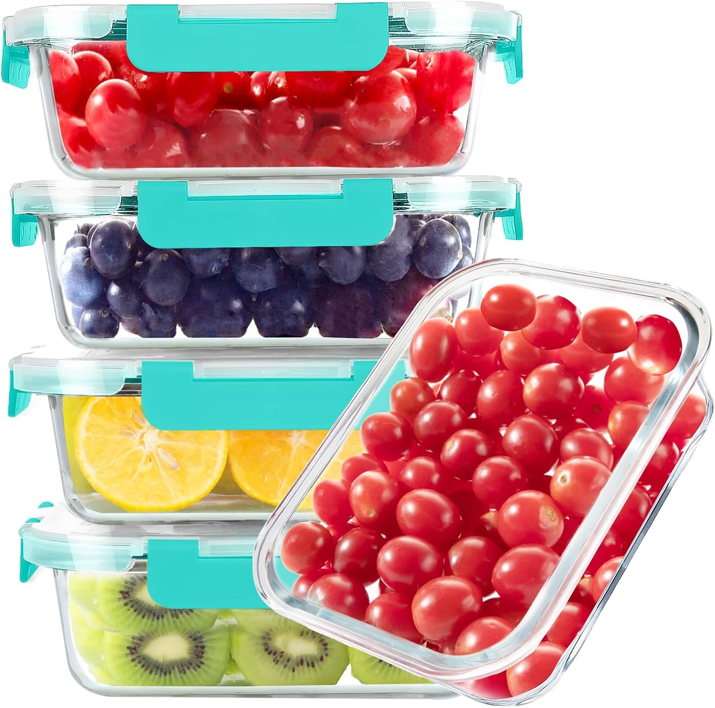 BAYZZ Glass Food Storage Containers, 5 Pack 35 Oz Glass Meal Prep Containers, Lunch Boxes with Airtight BPA-Free Lids, Microwave, Freezer and Dishwasher Safe