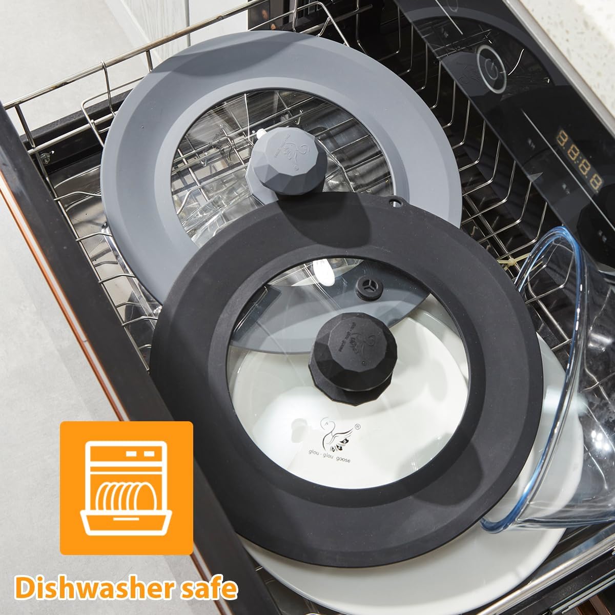 Vented Tempered Glass Universal Lid for Pot Pan Skillet with Heat Resistant Silicone Rim Microwave Splatter Lid Cover Microwave Safe Fit 11.5" 12" 12.5" Cookware, Dishwasher Safe Grey