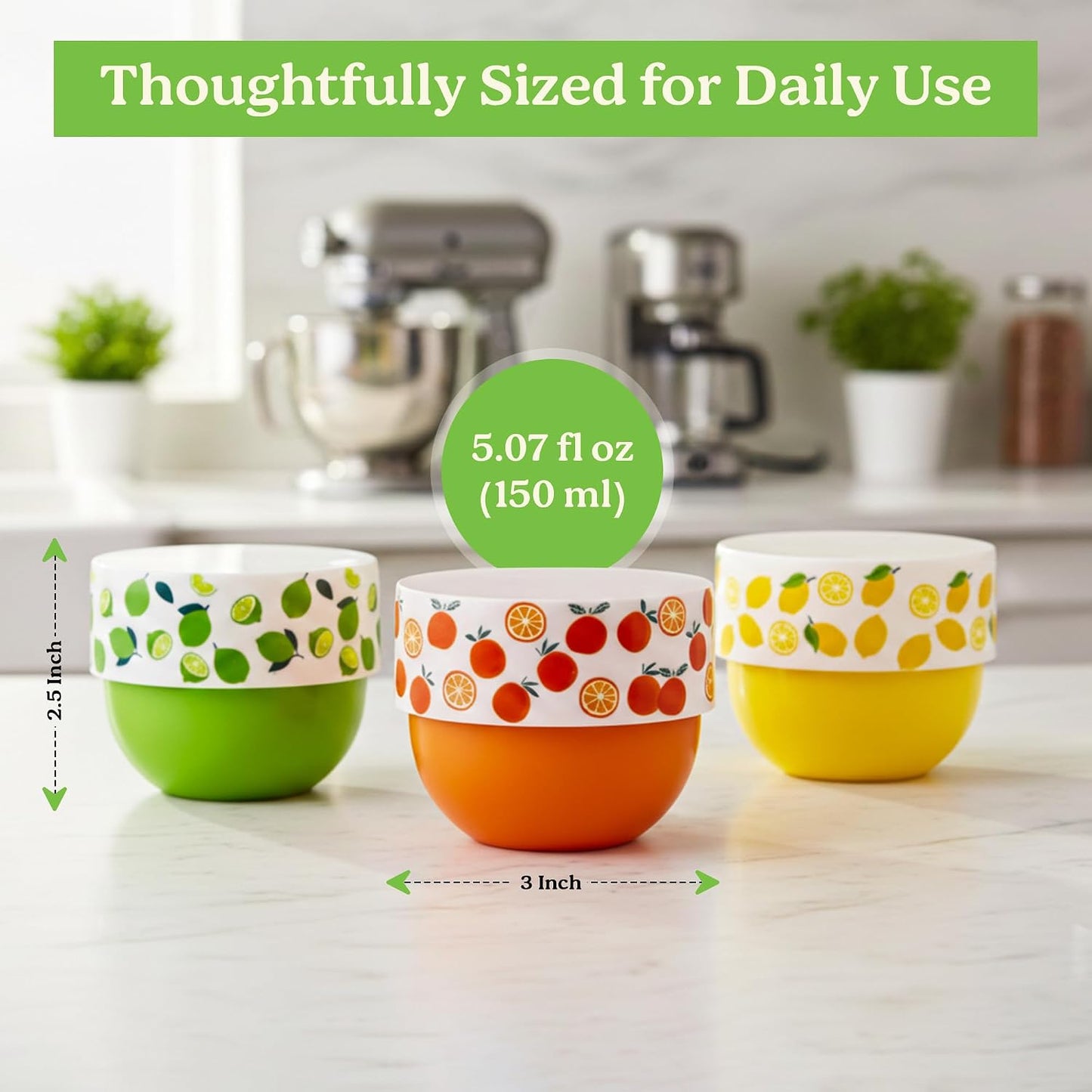 MosJos Snack & Dessert Containers Set of 3 (5 oz) – BPA Free Stackable Food Storage Cups with Secure Lids – Reusable Travel Containers for Office Snacks, Meal Prep & Portion Control