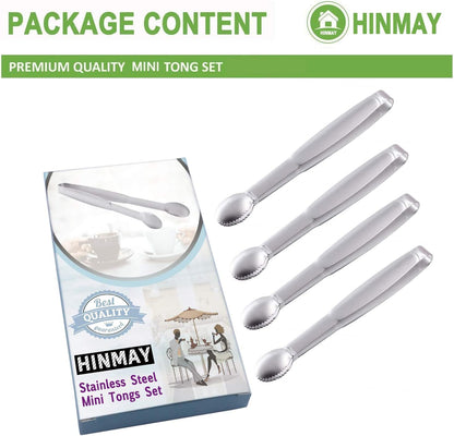 HINMAY Sugar Tongs 4-Inch Mini Serving Tongs Stainless Steel Appetizer Tongs, Set of 4