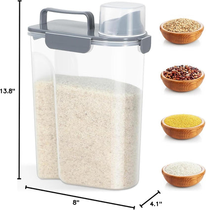 TBMAXS 2 Pack 3 Lbs Dog Cat Food Storage Containers for Travel, Portable Pet Food Storage Container, Easy-Pouring Bird Seed Dispenser, Airtight Rice Cereal Oatmeal Flour Holder -Beige