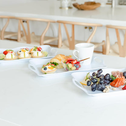 Large Melamine Tray, 17" x 11.5" - White Serving Tray with Handles - Dishwasher Safe - Rectangular Melamine Platter for Meat, Appetizers, Cookies, Grill or Party Snacks - Set of 3