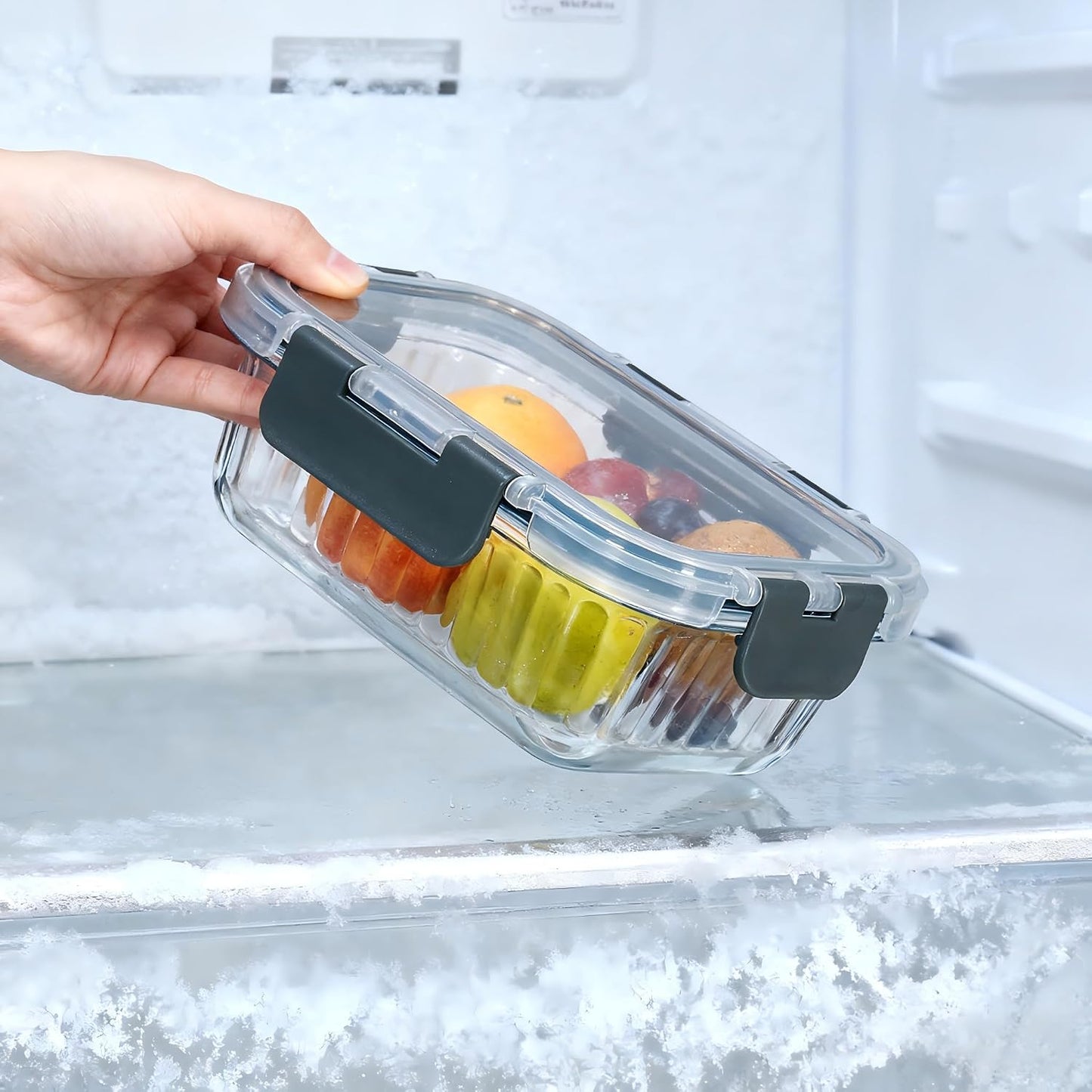 Glass Fluted Ombre grey Leak-Proof 6-Piece Set Food Storage Containers, Food Containers with Lids, Meal Prep Containers. (Rectangular)