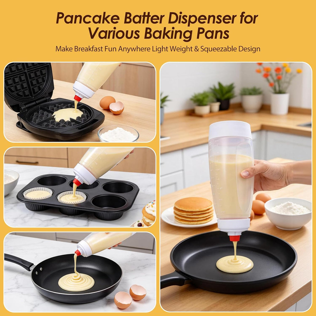 Pancake Batter Dispenser Bottle Kit with 7 Accessories, 2 Pack 34oz