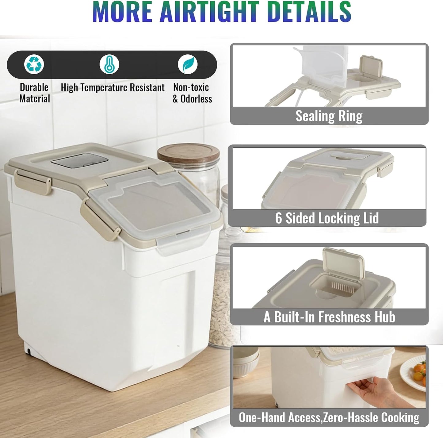 4 Pack Rice Container 25 lbs Large Bulk Flour Sugar Storage Holdhouse Plastic Grain Cereal Dry Goods Bin with Spoon and Measuring Cup for Kitchen Pantry Organization - Green