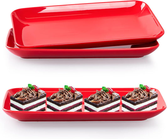 DELLING 16 Inch Large Serving Platter Set of 3, White Porcelain Platters for Serving Food - Rectangular Serving Trays for Party Entertaining, Oven Safe to 590°F, Dinnerware