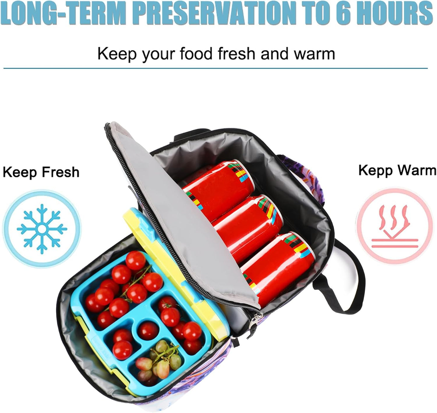 Tilami Lunch Bags Insulated Adjustable Strap Zipper, Two Compartments Cooler Bags, Bento Bags for Kids Toddlers (Blue)
