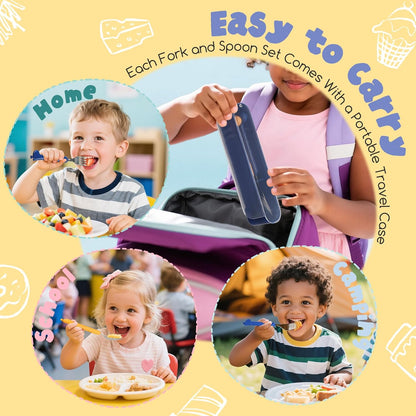 2-Piece Kid Utensils Set, 304 Stainless Steel Kids Fork and Spoon for Self-feeding, Safe Kid Silverware with storage case for School Lunch, Travel & Outdoors, Dishwasher Safe (Purple)