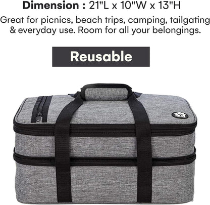 VP Home Large Casserole Carrier - Double Compartment Insulated Bag for Hot or Cold Food - Cupcake Carrier - Insulated Tote Bag with Lid for Travel Parties or Food Transport Containers - Heather Gray