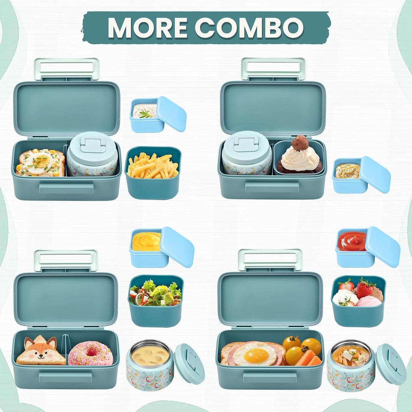 PIQUEBAR Bento Lunch Box for Kids with Thermo Ice Pack Lunch Food Container Insulated Bag, 18oz Plastic Sport Water Bottle for Kid Girls Boys