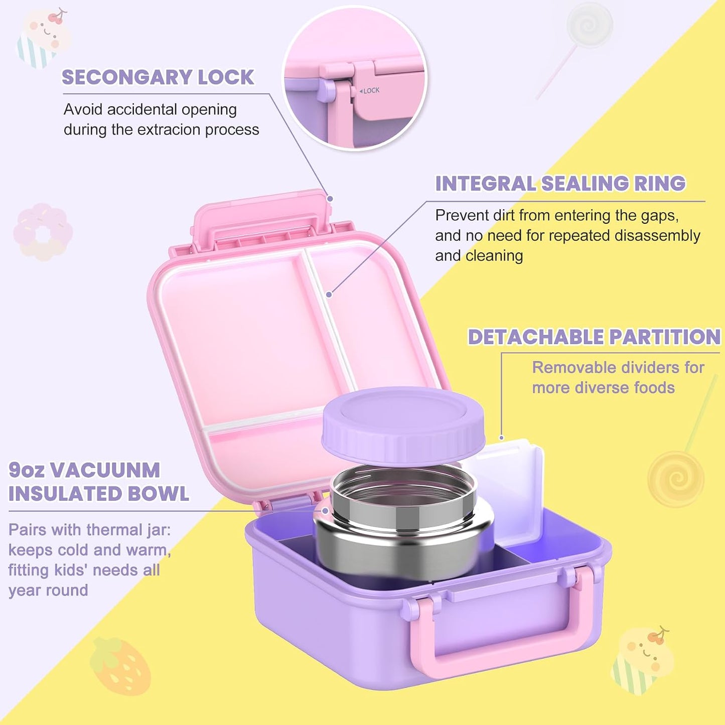 JOOPETALK Bento Lunch Box Set for Kids with 9oz Soup Thermo, Insulated Lunch Bag,Leak-proof BPA-free Lunch Food Container with 3-4 Conpartments for School Travel-Blue