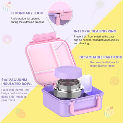 JOOPETALK Bento Lunch Box Set for Kids with 9oz Soup Thermo, Insulated Lunch Bag,Leak-proof BPA-free Lunch Food Container with 3-4 Conpartments for School Travel-Blue