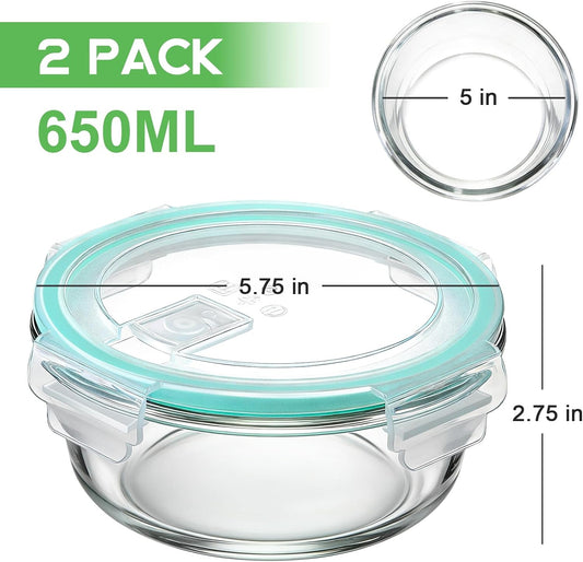 Vowcarol Glass Pizza Dough Proofing Box with Lids, 650ml Dough Proofing Container Pizza Making Accessories (Set of 2)