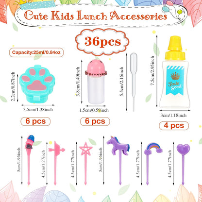 50 Pcs Kids Bento Box Accessories Including Food Picks Mini Condiment Bottles Ketchup Squeeze Bottles, Mini Soy Sauce Container with Funnel for Kids School Bento Camping Office Accessories (Animal)
