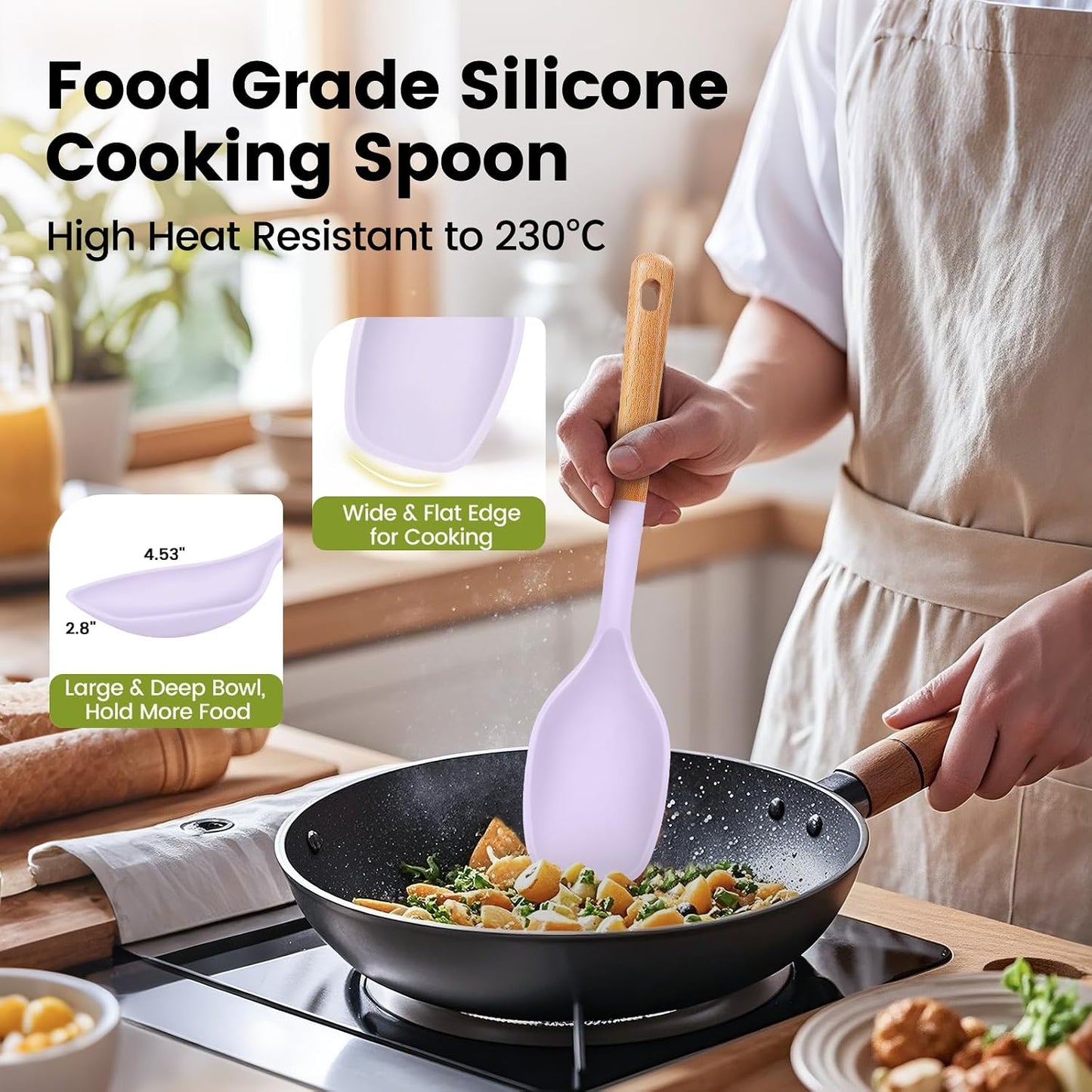 Large Silicone Cooking Spoons Set, 2 Pcs Heat Resistant Serving Spoon, Multifunction Nonstick Spatula Spoon, Kitchen Cucharras de Silicona for Mixing, Stiring, Basting, Scooping, Scraping