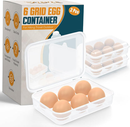 ZPU Egg Holder Camping, 1Pcs 6 Grid Egg Container, Plastic Egg Carrier for Camping Picnic Travel Outdoor Refrigerator Kitchen, Protective Egg Storage Case, Clear White