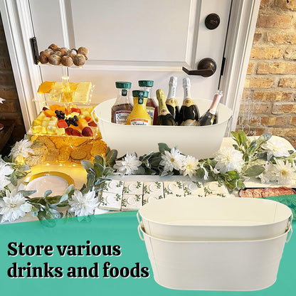 3 PCS 15.3 x 9 x 6 inch White Metal Galvanized Tub with Handles, 3 Gallon Large Beverage Tubs for Wine, Cocktails, Parties, Outdoor Beer Ice Tub