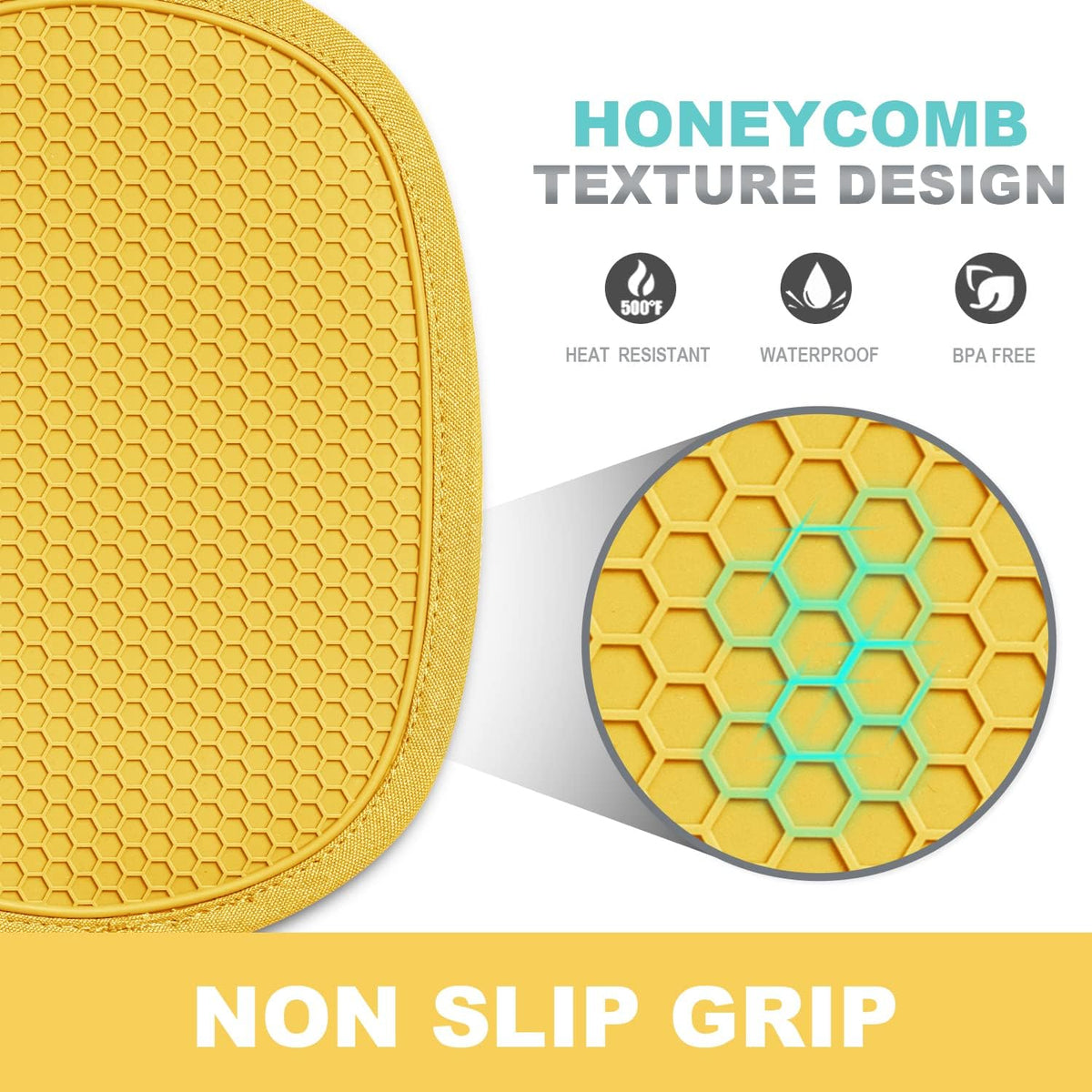 RORECAY 2-Pack Silicone Pot Holders for Kitchen, Hot Pads with Pocket, Gray