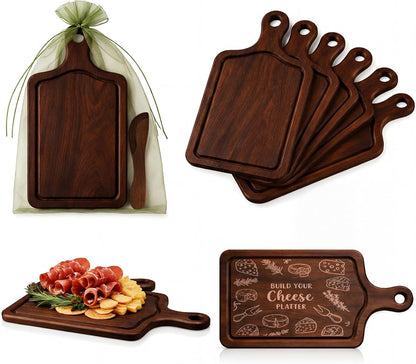 Nuenen 50 Pcs Mini Wooden Charcuterie Board Bulk, Small Wood Cutting Board for Crafts Laser Engraving with Knives Organza Bags Wedding Baby Shower Favors Gift (Square,Bamboo Color)