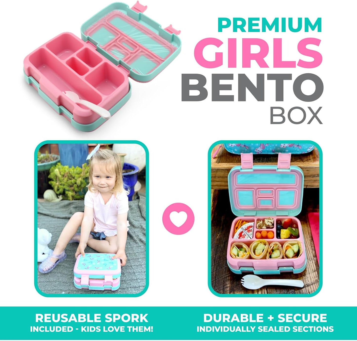 Kinsho Bento Lunch Box for Kids Toddlers, 5 Portion Control Sections, BPA Free Removable Plastic Tray, Pre-School Kid Toddler Daycare Lunches, Snack Container Ages 3 to 7 (Blue Space Rockets)