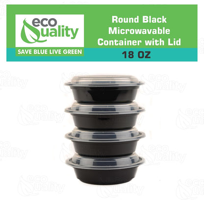 18 oz - 10 Count - Round Microwaveable Plastic Meal Prep Containers with Lids - Food Storage Container - Certified BPA-Free, Stackable, Reusable Microwave, Dishwasher, Freezer Safe, Disposable (Black)