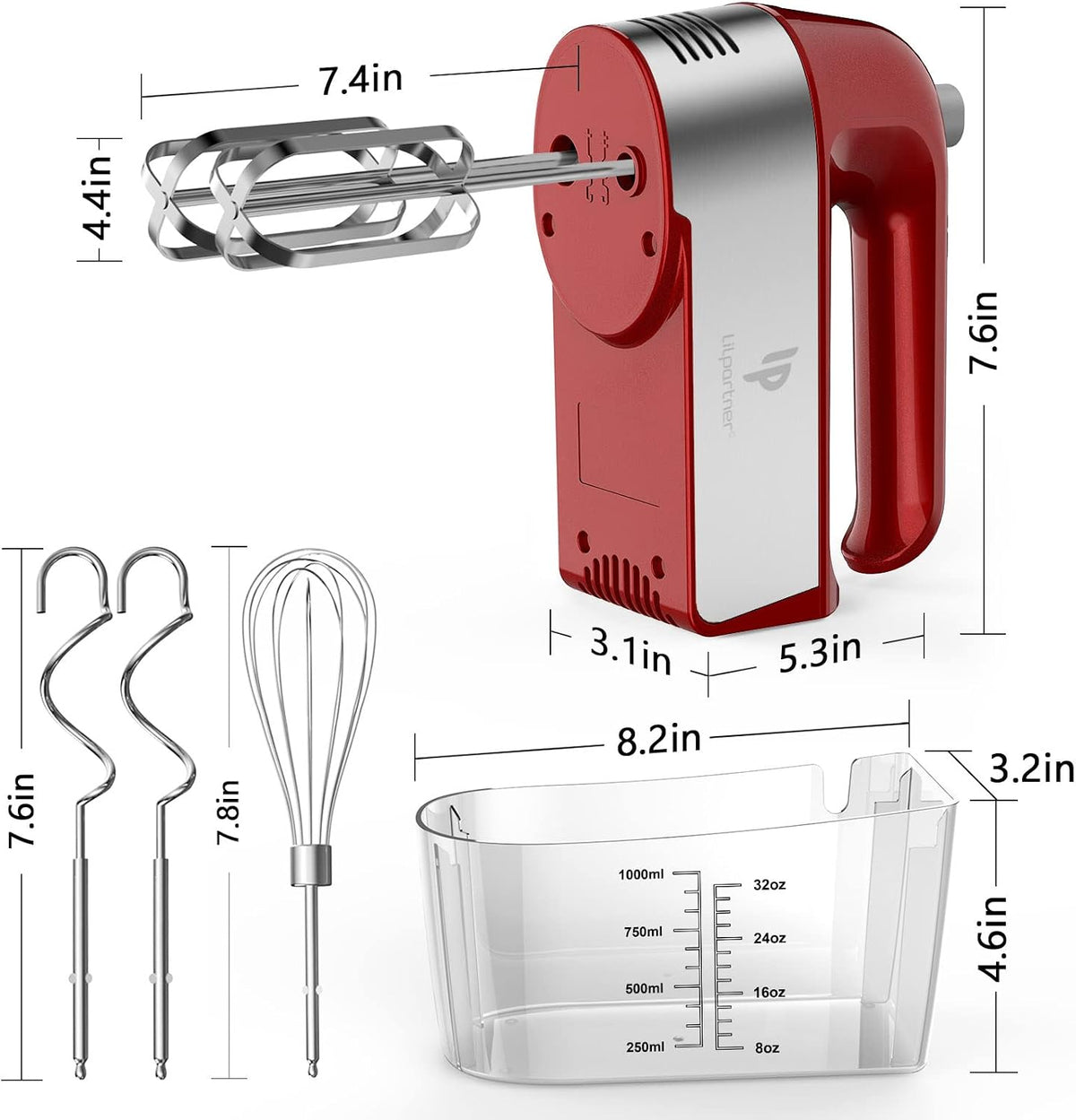 Hand Mixer Electric, 450W Kitchen Mixers with Scale Cup Storage Case, Turbo Boost/Self-Control Speed + 5 Speed + Eject Button + 5 Stainless Steel Accessories, For Easy Whipping Dough, Cream, Black