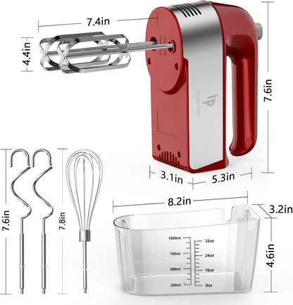 Hand Mixer Electric, 450W Kitchen Mixers with Scale Cup Storage Case, Turbo Boost/Self-Control Speed + 5 Speed + Eject Button + 5 Stainless Steel Accessories, For Easy Whipping Dough, Cream, Black