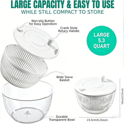 Ceruaxb Salad Spinner Chopper Large with 5 Blades Slicer, Vegetables Fruits Wash Bowl, Lettuce Spinner and Dryer, Egg Yolk Strainer Slicer Shredder for Kitchen Colander, 5.3 Qt, Green