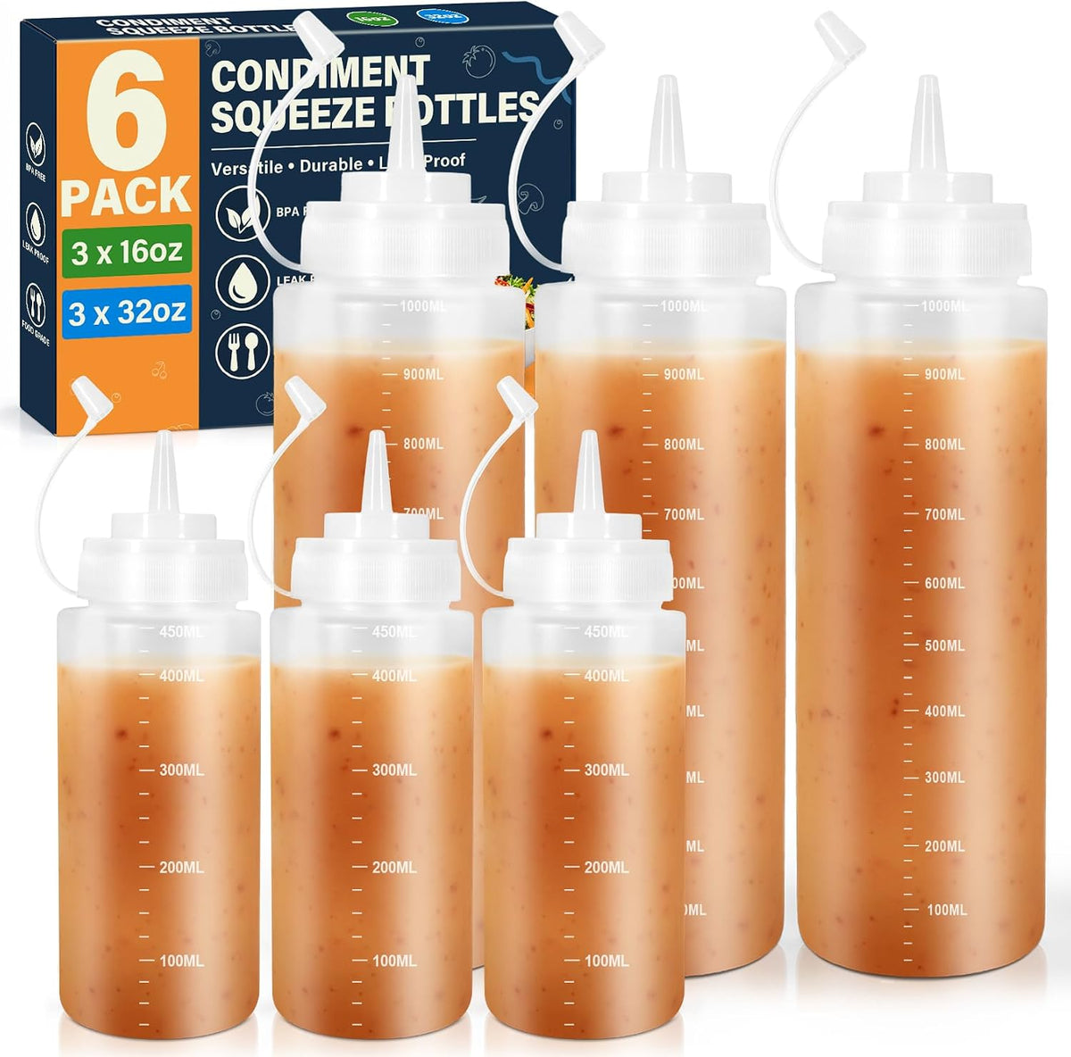 8oz Squeeze Bottles, Sauce Bottles, Squirt Bottle, Salad Dressing Bottle