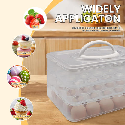 3 Layer Egg Trays with Handle,Deviled Egg Containers with Lid,Easter Egg Containers for 72Holes,Fridge,Portable Tray Platter Party Easter Thanksgiving Picnics