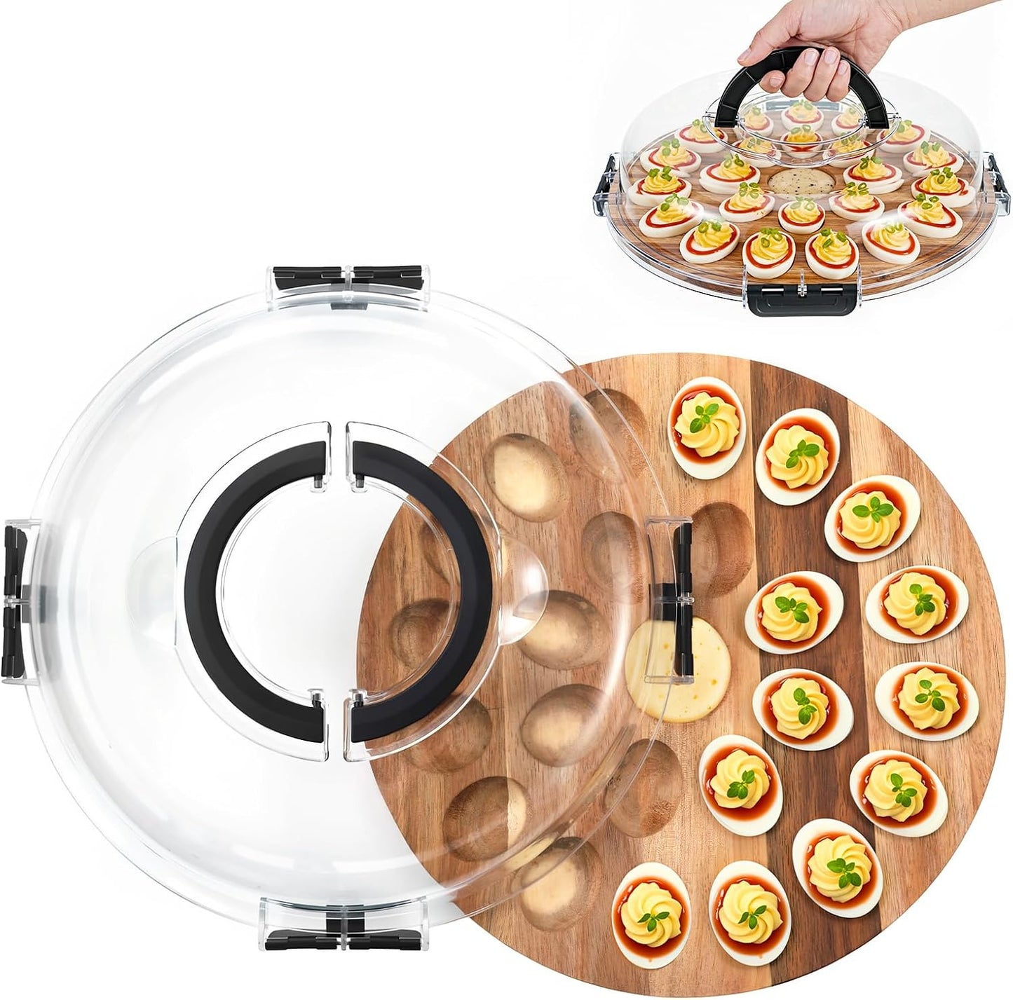 Nuovoware Deviled Egg Containers with Lid, 25 Slots, 11.8x11.8, Wood
