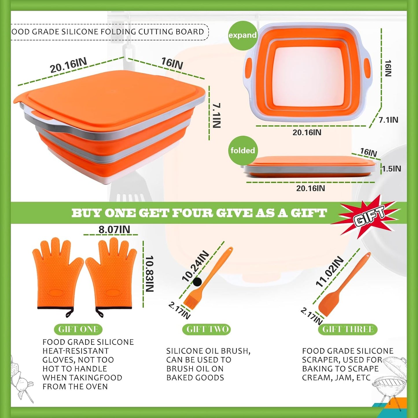 Collapsible BBQ Prep Tub with Lid & Cutting Board 16L - XL Meat Marinating Basin & Grill Carry System - 5pc Set with Heat Resistant Gloves, Basting Brush & Spatula (Black, Large, 16L)