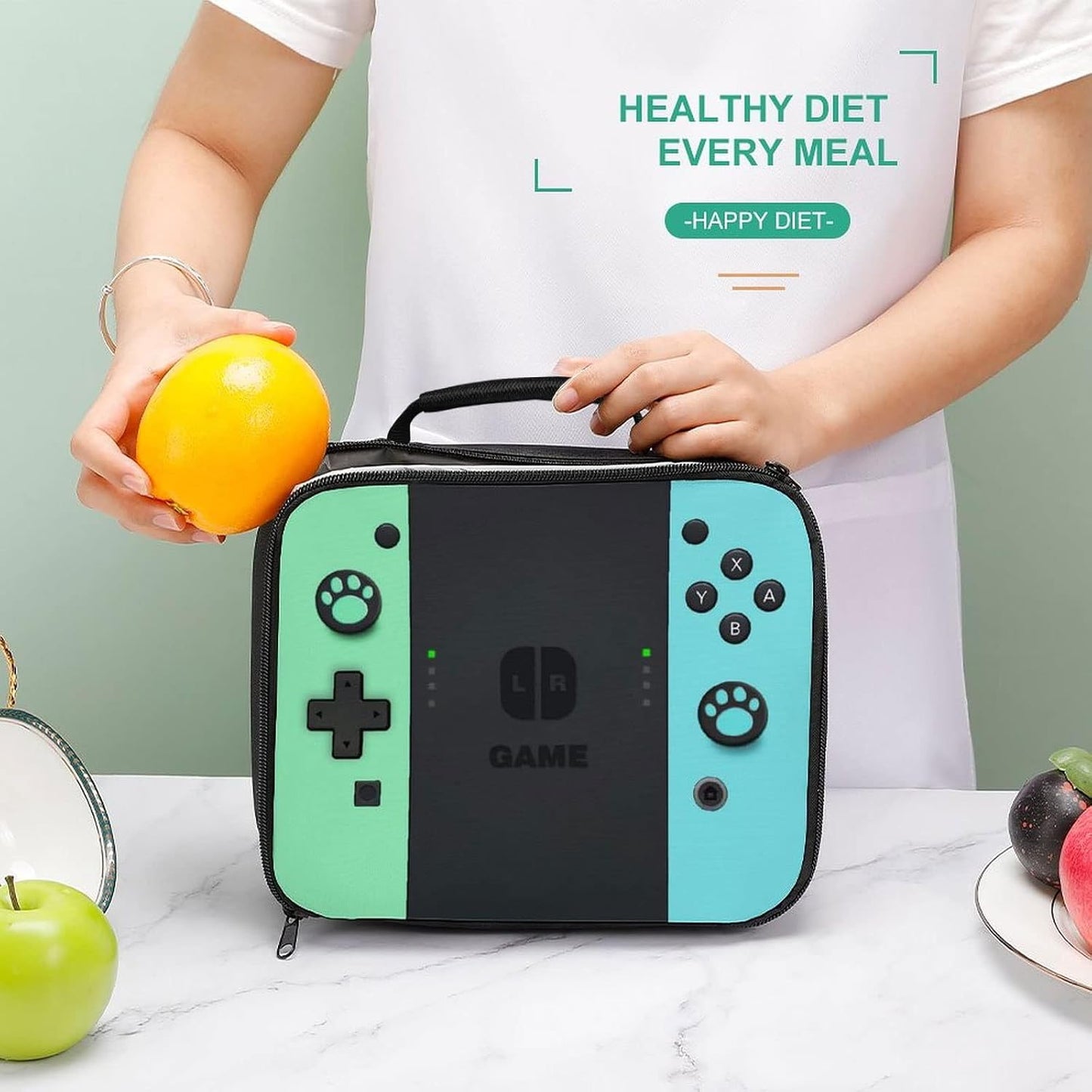 Game Lunch Bag for Boys Girls Gamer, Insulated Video Game Lunch Box for School Work Office Travel Picnic Hiking Beach, Waterproof Leakproof Portable Fits Most Bento Boxes