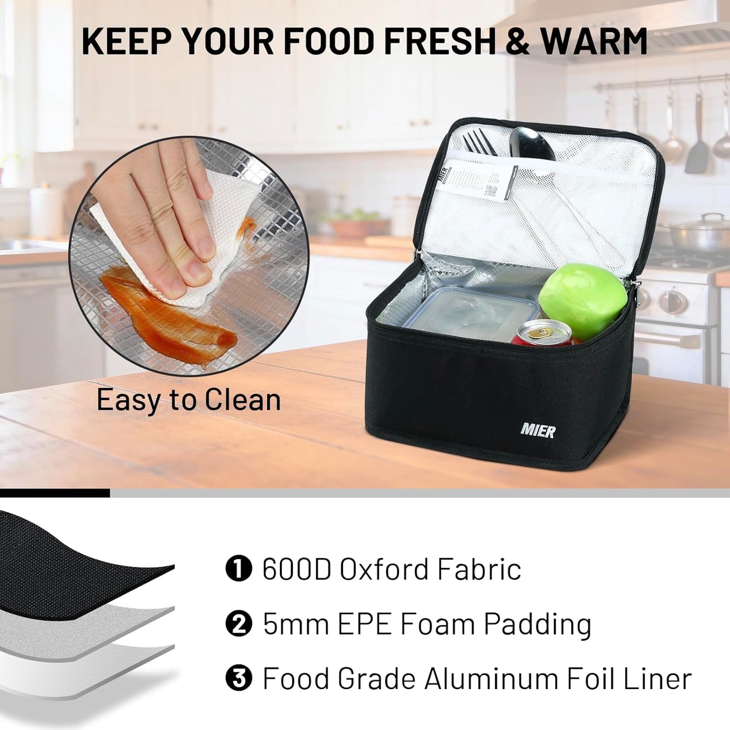MIER Small Lunch Bag for Kids & Adults Compact Insulated Lunch Box Portable Thermal Mini Cooler for Work School Travel, Bluesteel